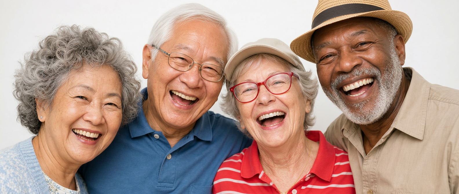 Diverse group of smiling seniors representing our multicultural community